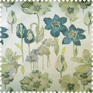 Blue green grey color beautiful flower designs with texture finished background natural look flower buds main curtain